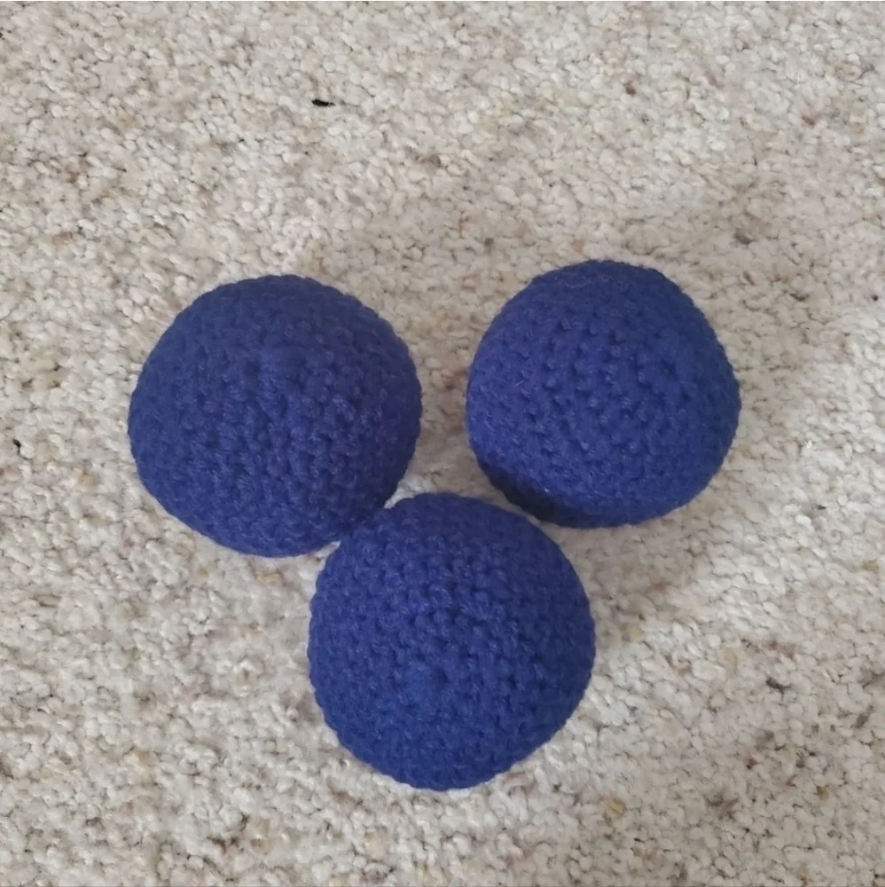 3 squeaky balls. Homemade no pop crochet balls for toddlers, puppy, cats &more.